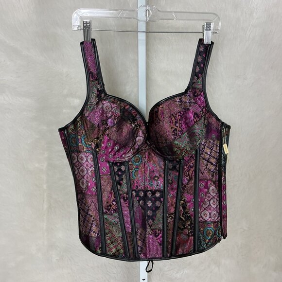 Kimring Purple Black Jacquard Lace Up Over Bust Corset Bustier NWOT 3XL - Picture 1 of 5